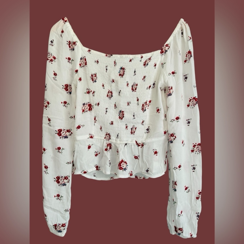 Hollister White Blouse with Red Floral Design size M